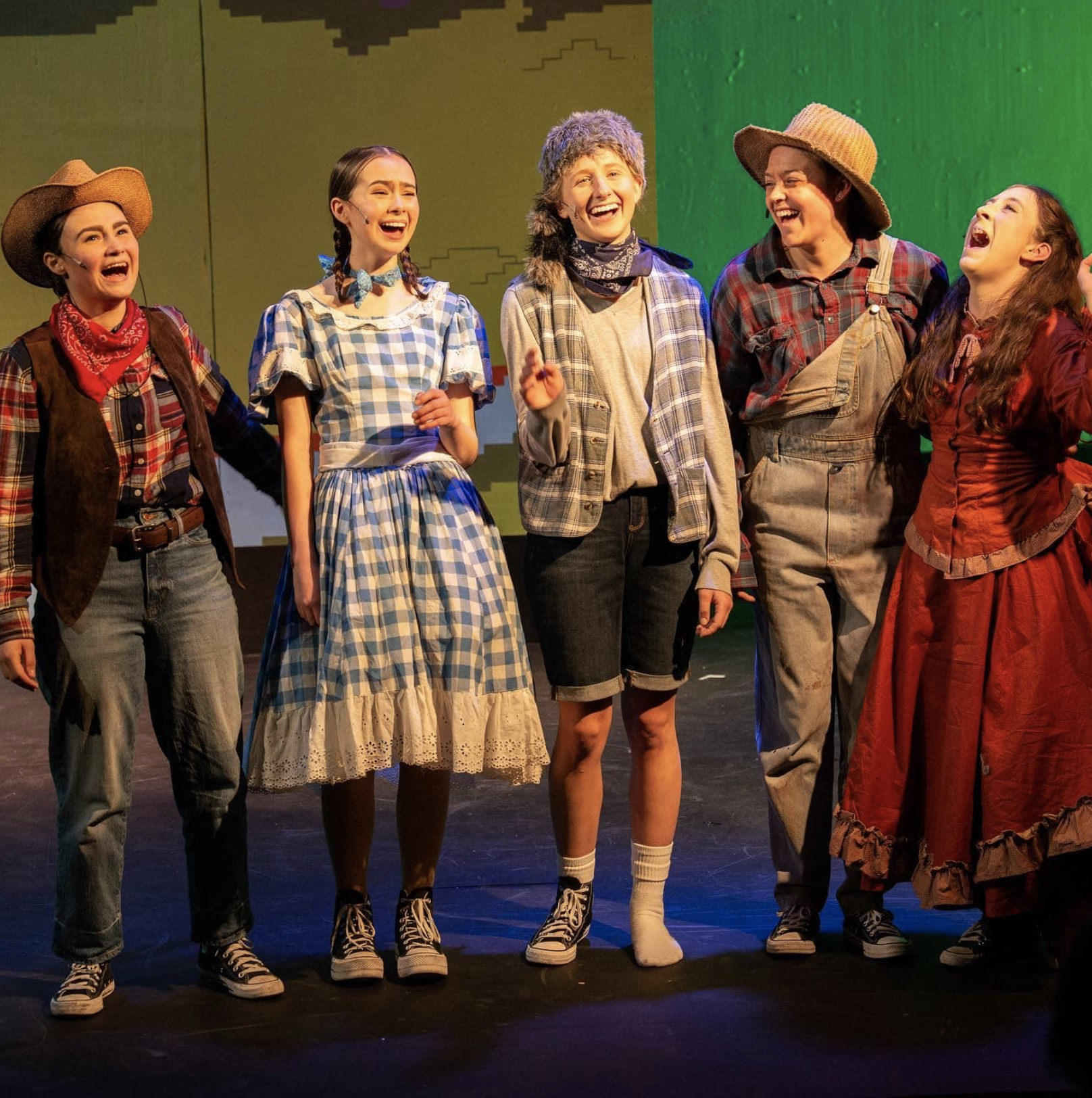 "Trail to Oregon: Teen Edition" Father, Daughter, Son, Grandpa, Mother • OnStage at Haddonfield Plays & Players 2023 • Director: Craig Hutchings • Choreographer: Achilles Inverso • Photo by Zachary Moore