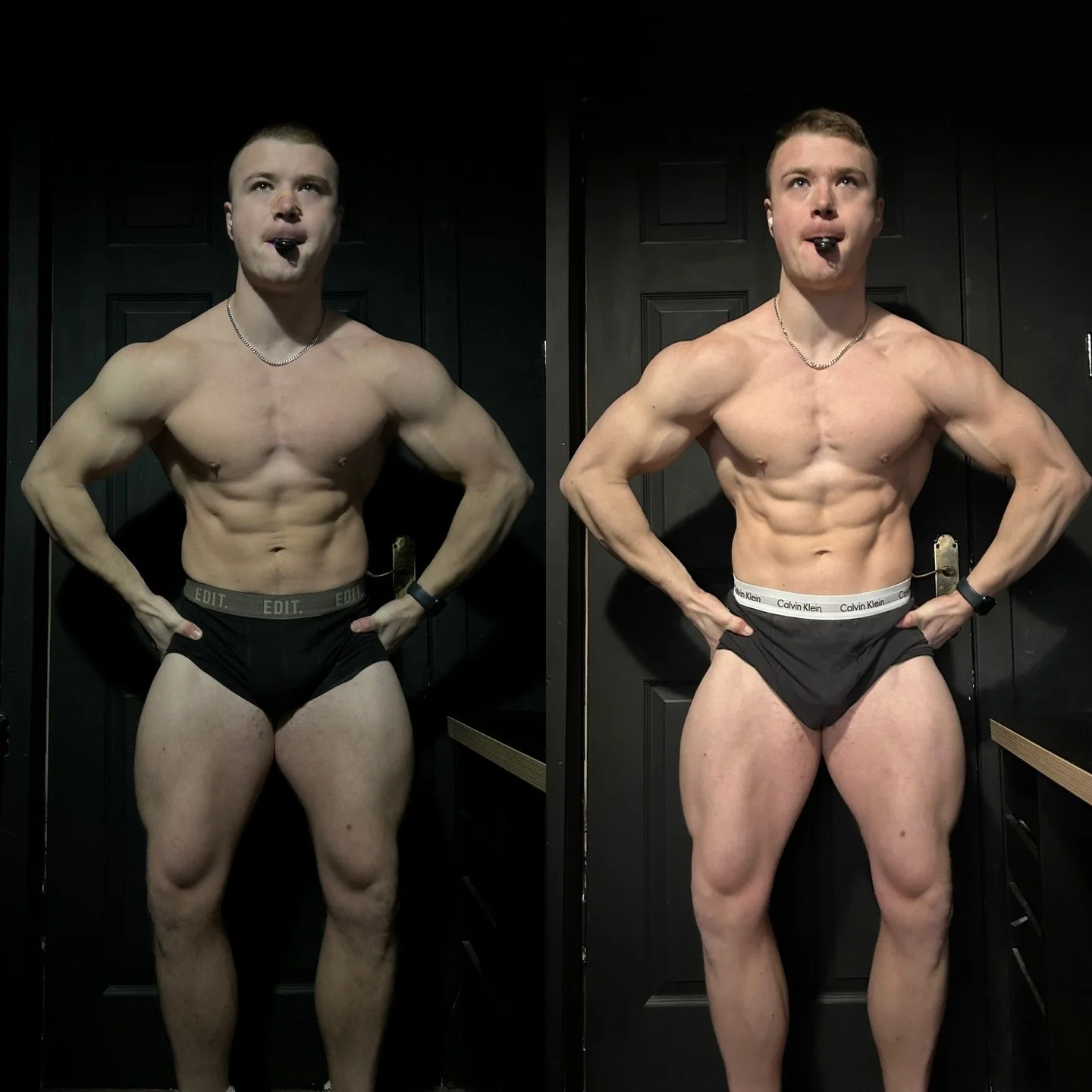 Dieting Phase Before &amp; Afters. 

Short and sharp diet complete dropping 14lbs in 8 weeks. 

The goal of this diet was to drop bodyweight, giving me runway to push it back up again. 

Been no where near this lean at this bodyweight is exciting! 

