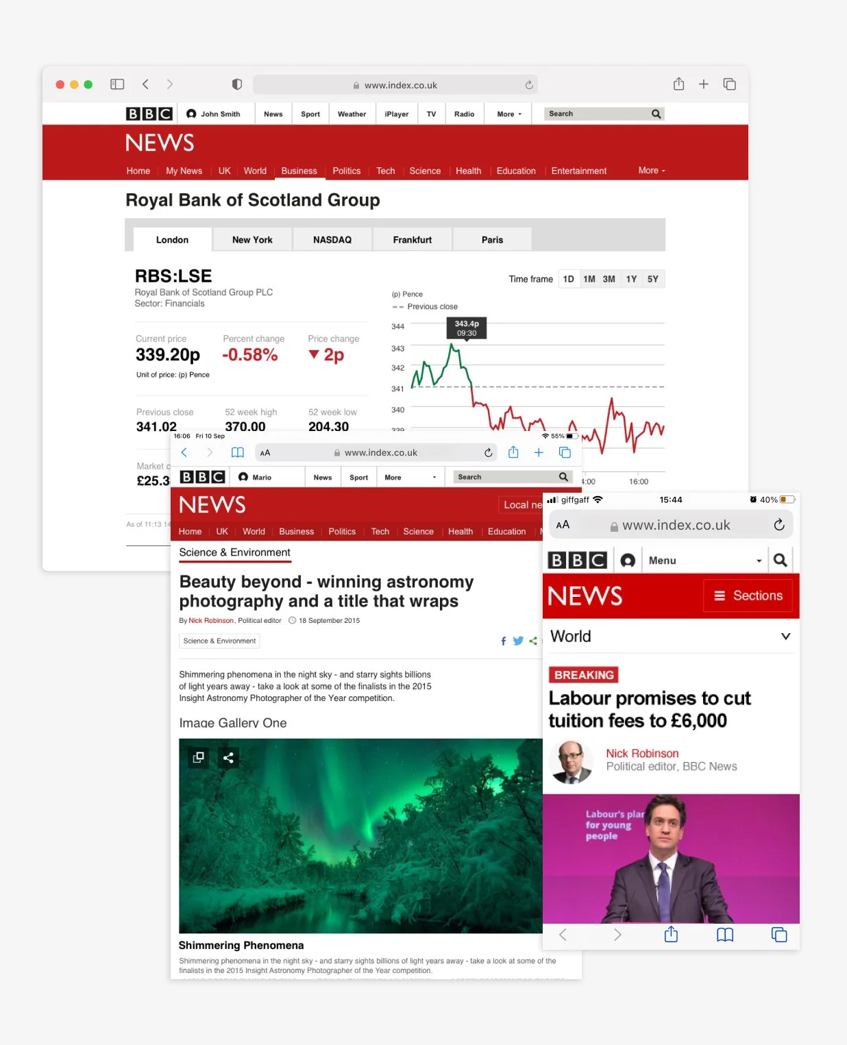 Screenshot of article and image gallery pages.