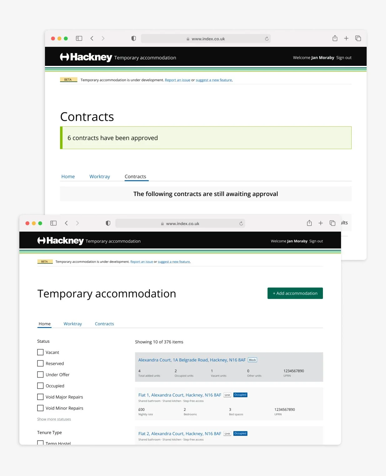 Hackney Book Temporary accommodation screenshots