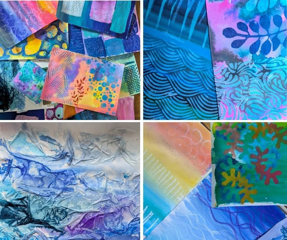 "Fun at the Beach" Painting and Collaging with Sarah and Hattie. 26th September