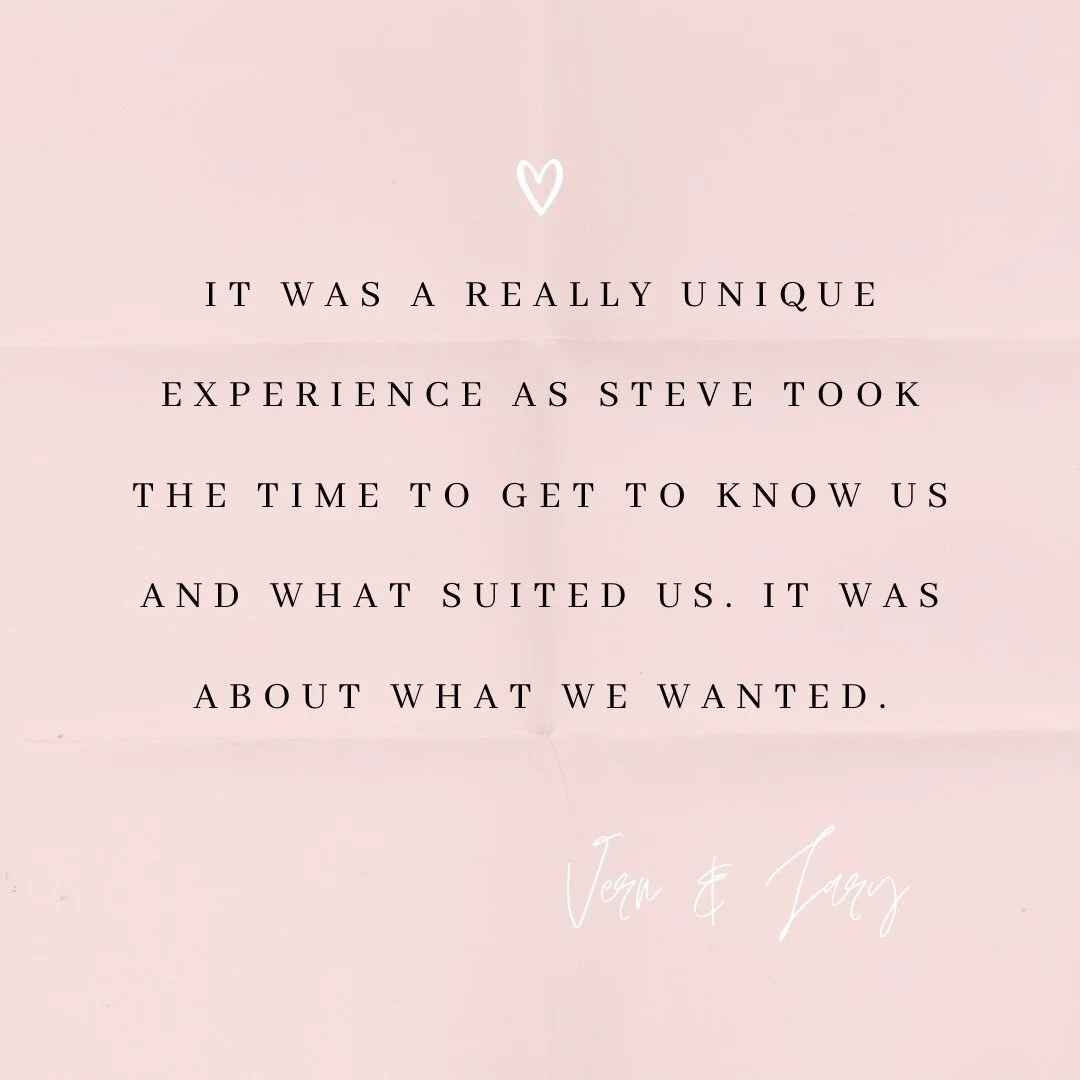 V E R N + J A R Y ❤️⁠
Thanks Steve, you were absolutely perfect!  Looking online at all the names was daunting. We contacted Steve and super happy we did. From the get go Steve had us relaxing over a coffee (almost like chatting to an old friend), wh