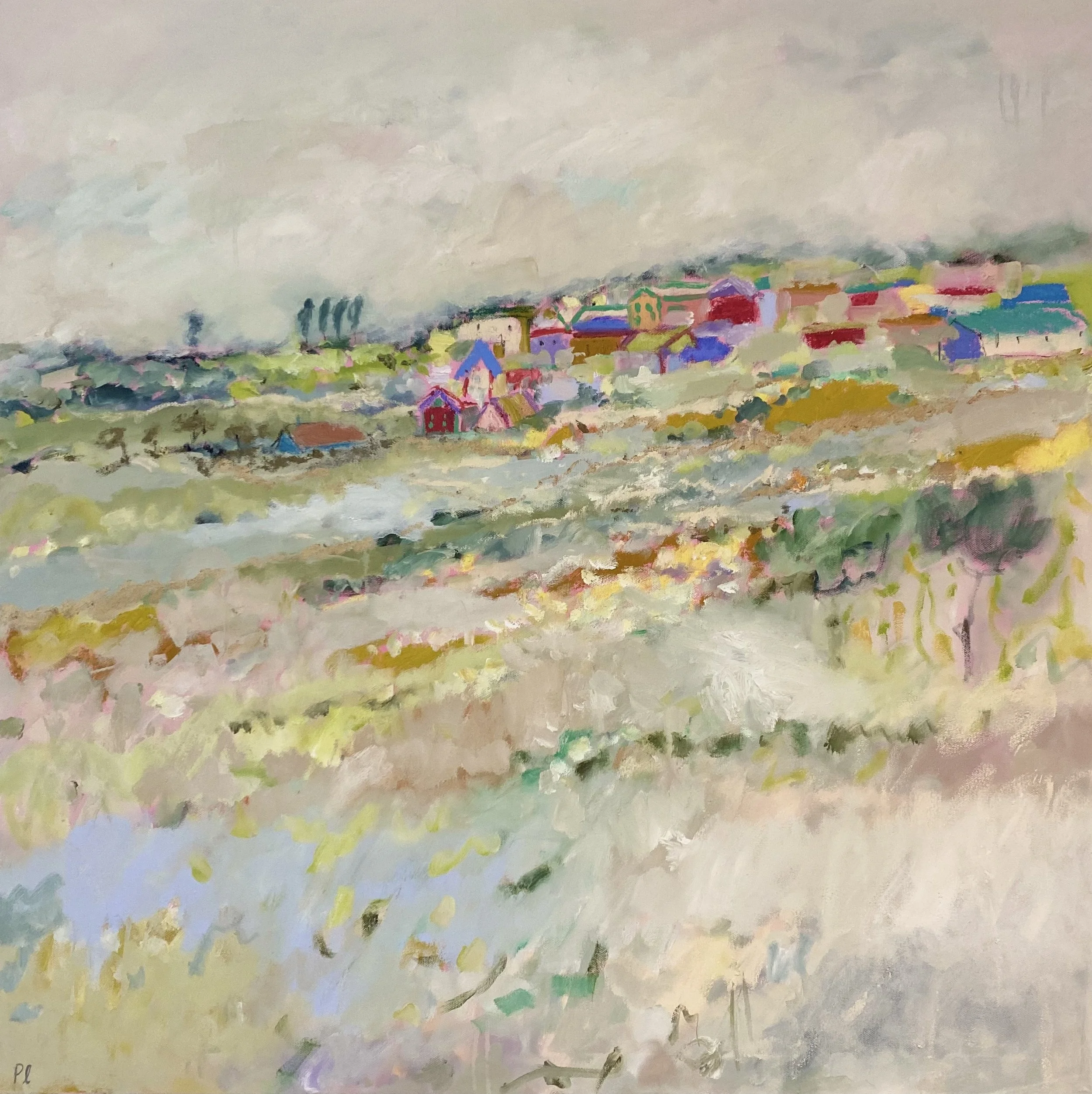 'The Village' 80 x 80 cm, available through Cambridge Contemporary Art