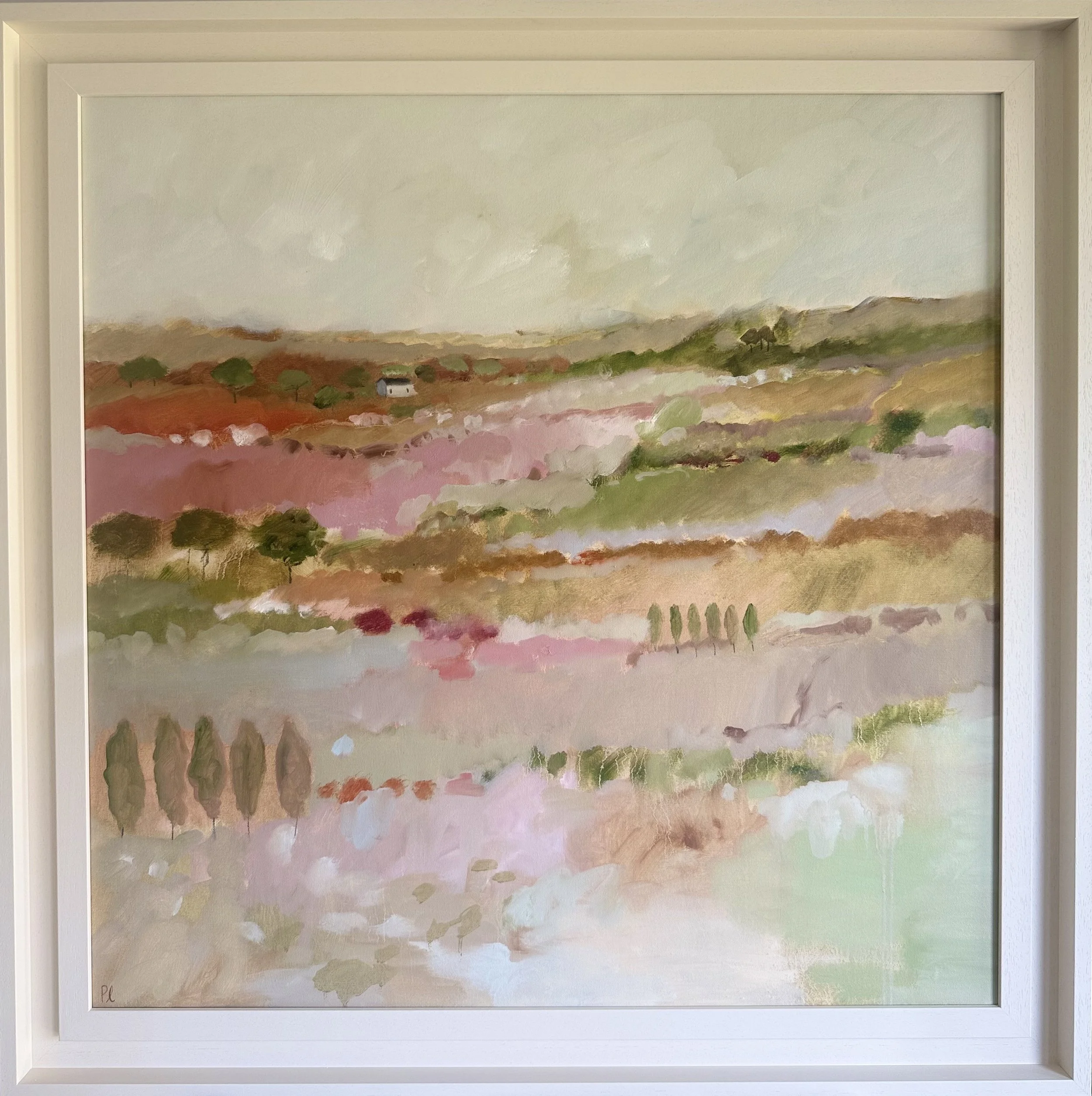 'Cottage Basking' 80 x 80 cm/ 93.5 x 93.5 cm framed, available via The White Gallery (Cotswolds) 