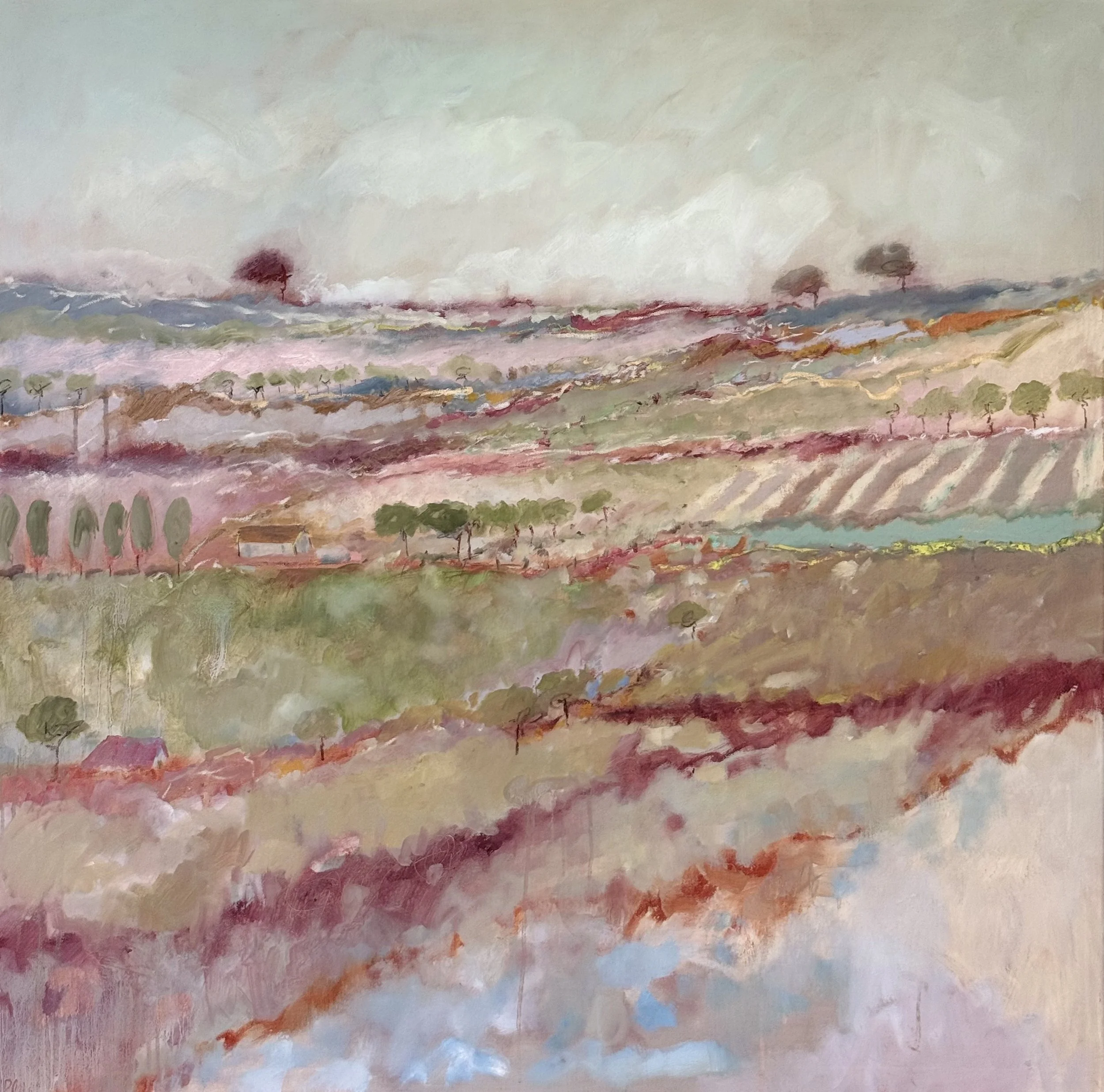'The Fields Seemed to Dance in the Breeze' 100 x 100 cm available via Cambridge Contemporary Art
