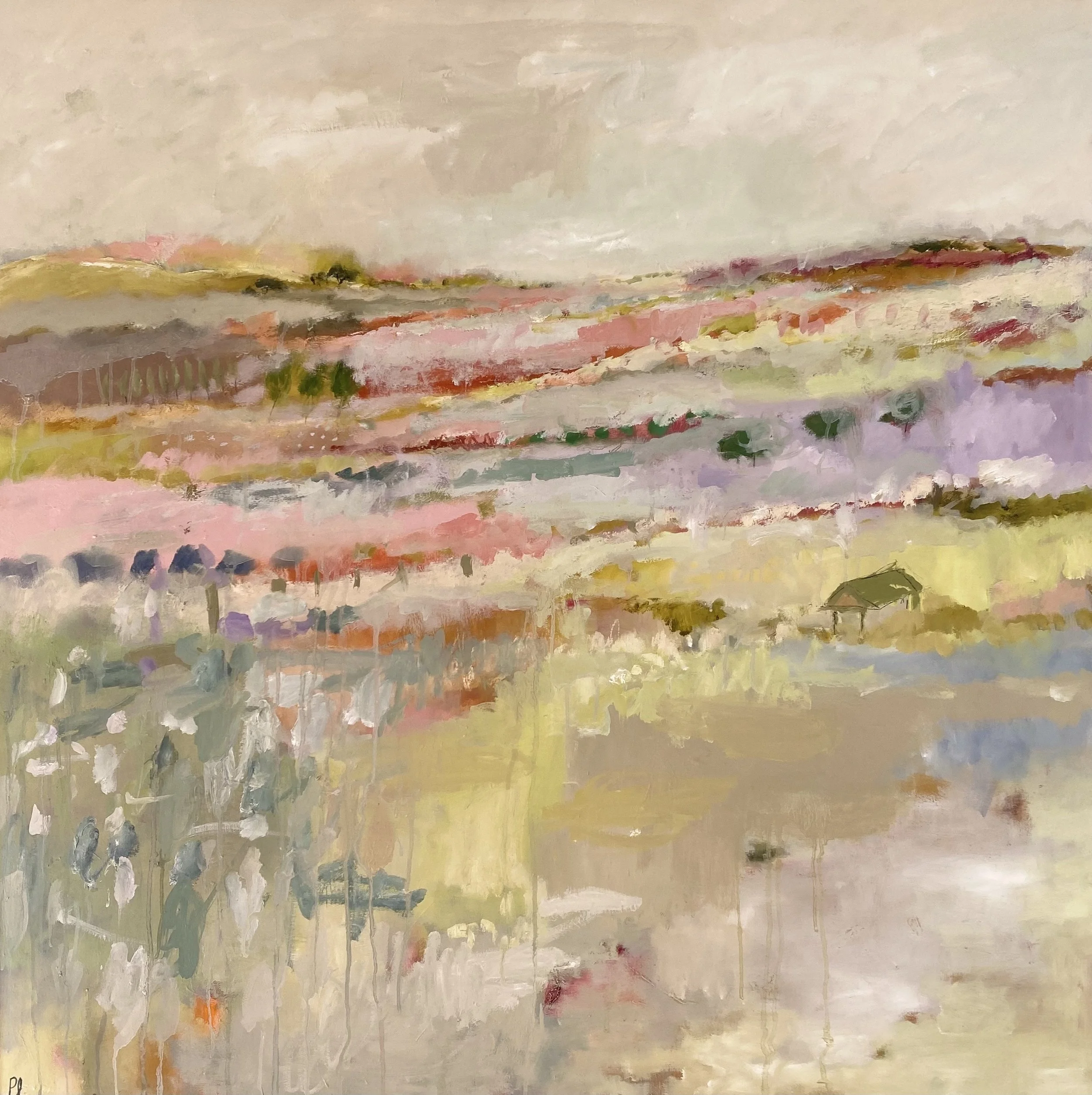 The Fields Emerged like Patchwork' 100 x 100 cm, available through Cambridge Contemporary Art SOLD