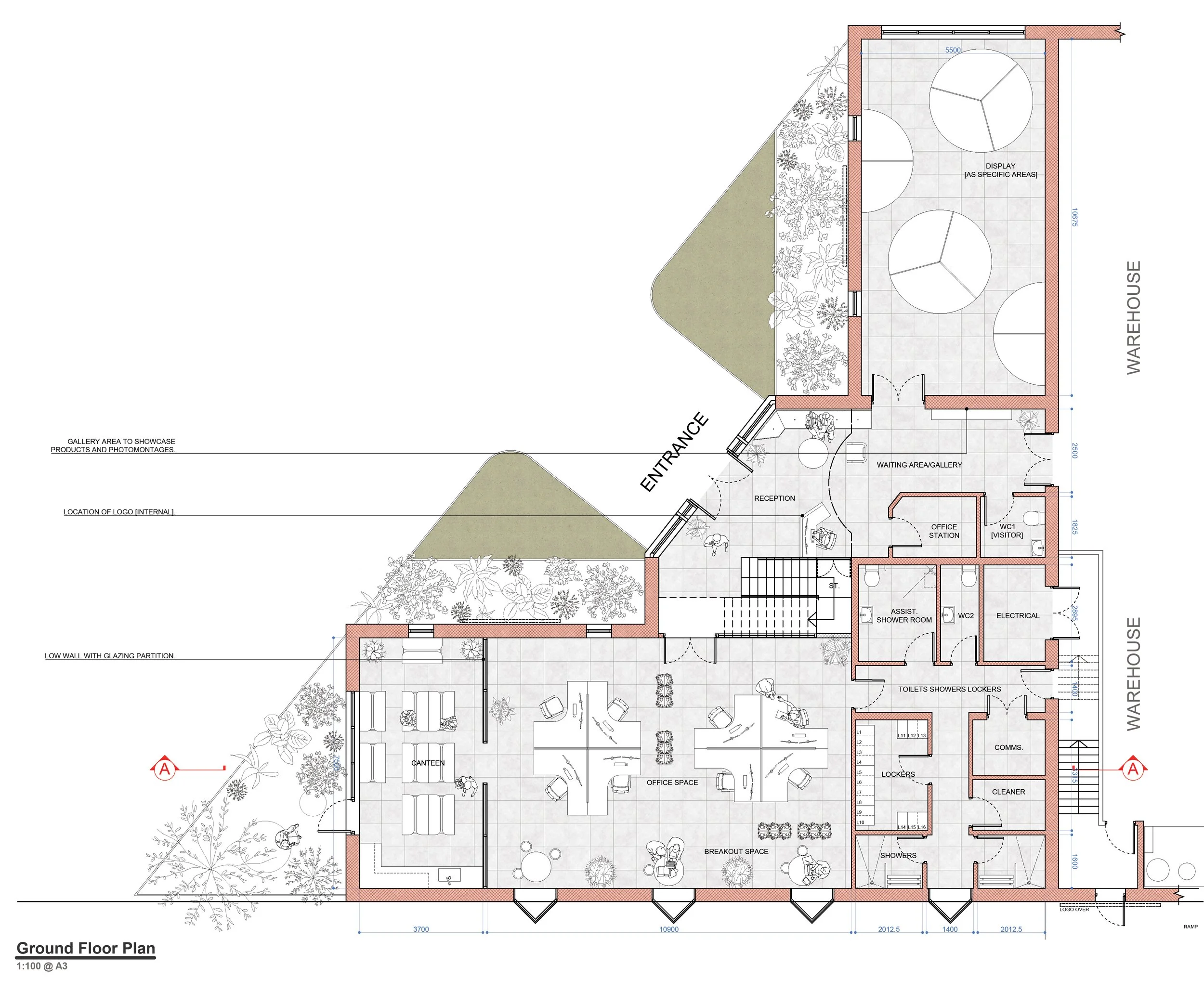 2d plan drawing of the office development ground floor