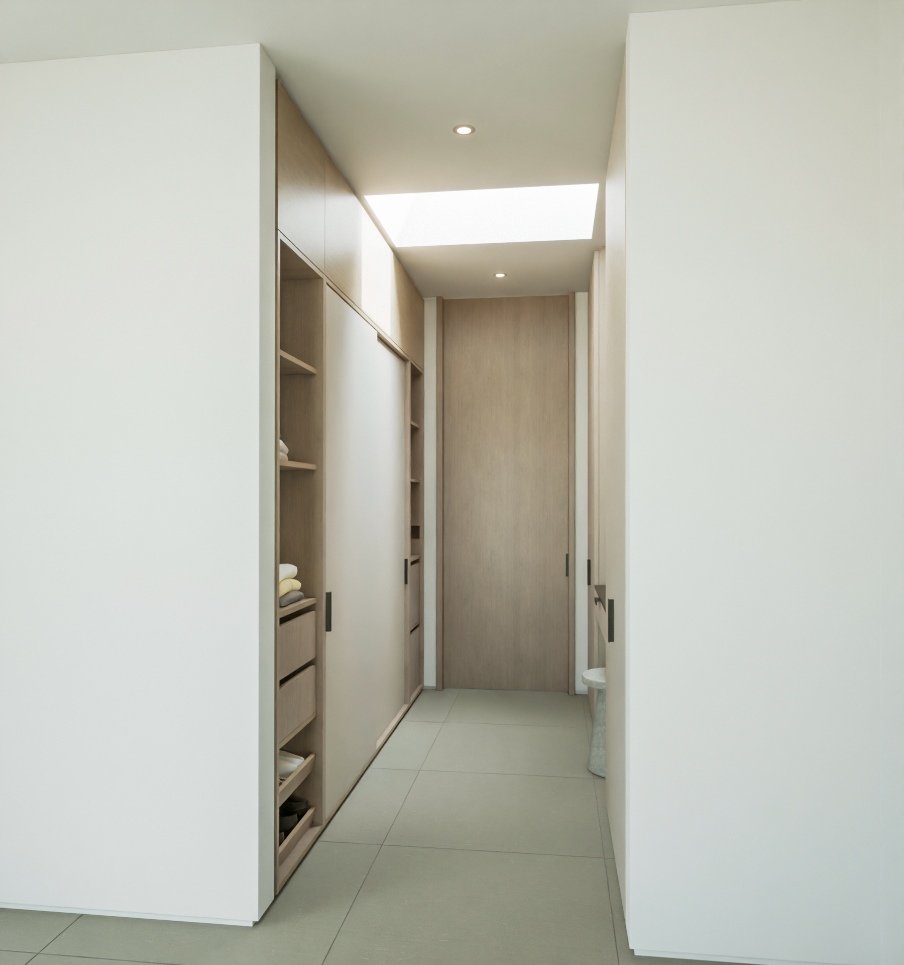 dressing room image showing the timber sliding pocket door into the ensuite attached