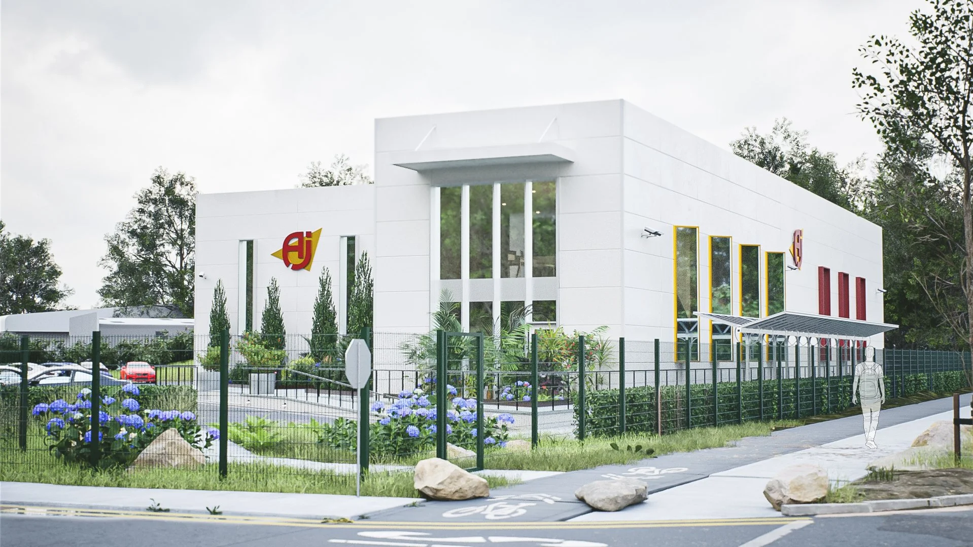 3d visualisation of office development showing cycle infrastructure in foreground