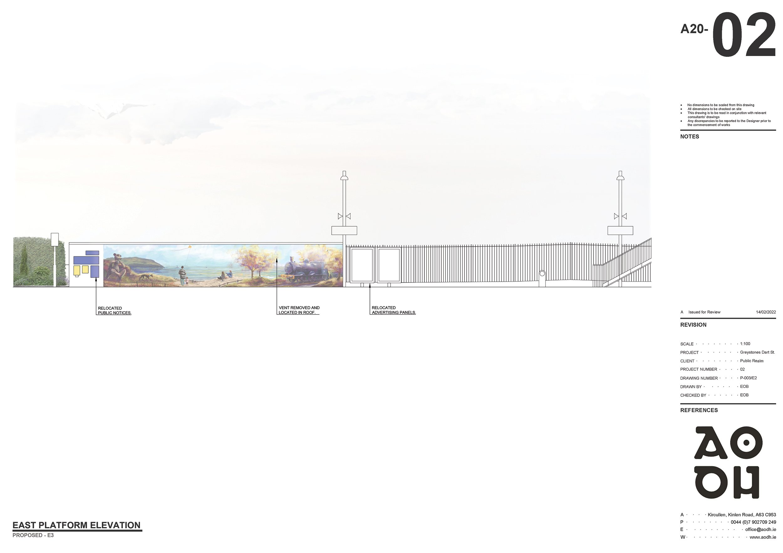2d elevation image of eastern platform on the right side with the proposed mural painting on a concrete wall