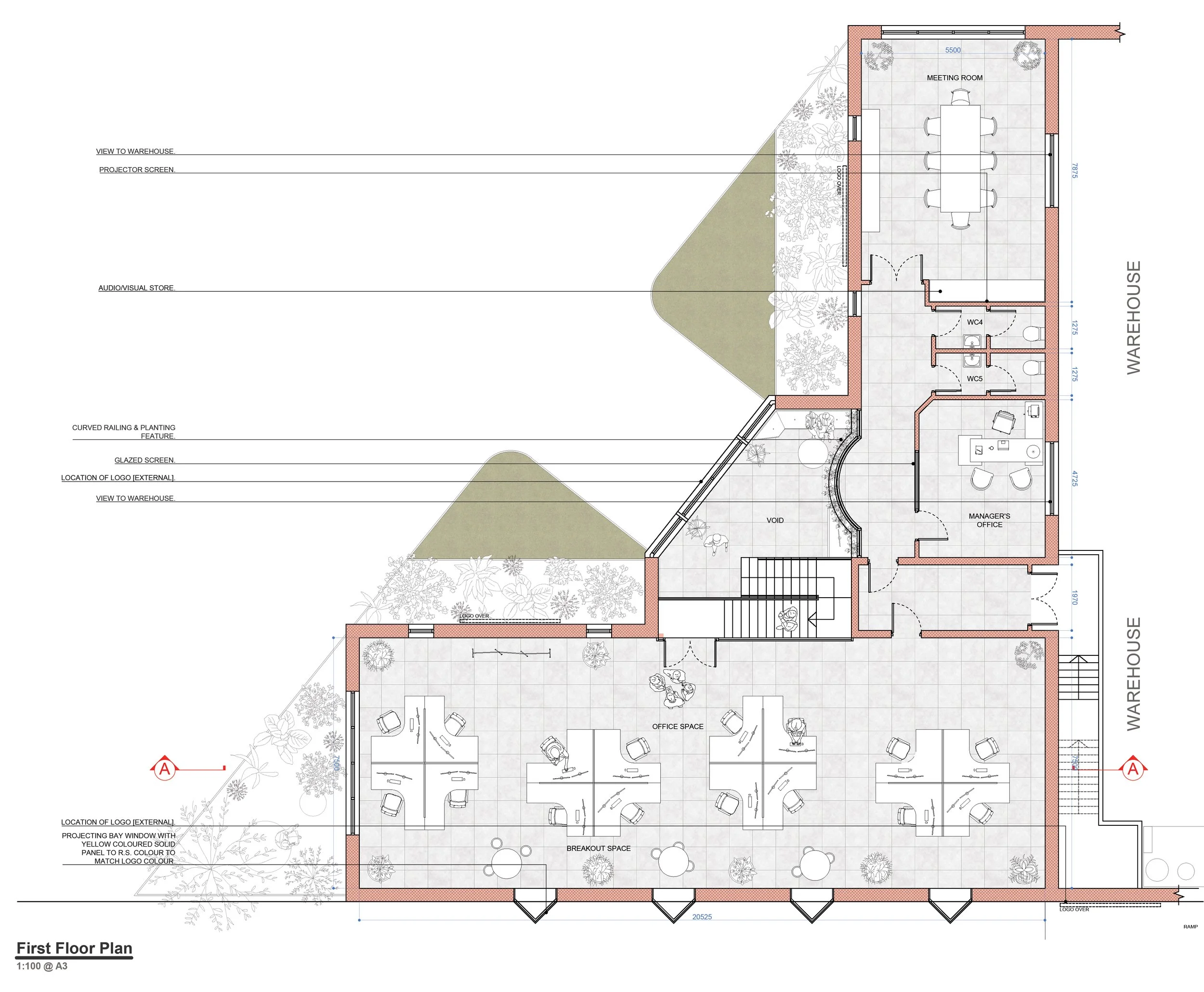 2d floor plan of first floor office development