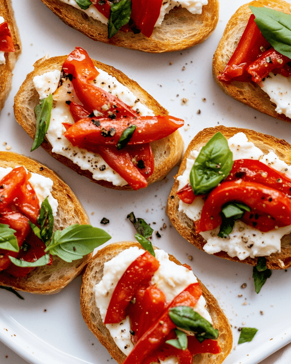Roasted Red Pepper and Goat Cheese Crostini