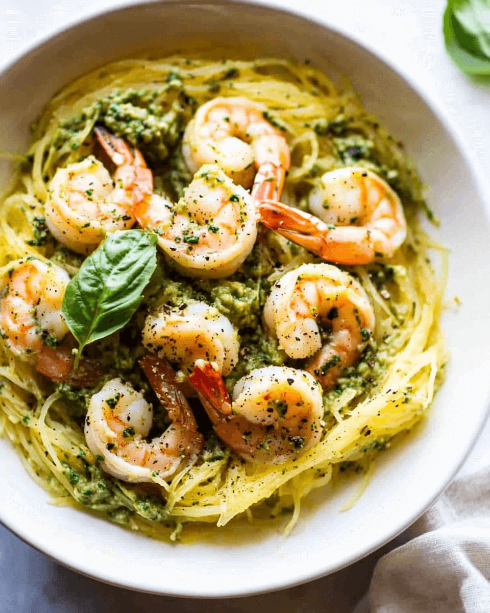 Spaghetti Squash with Creamy Avocado Pesto &amp; Garlic Shrimp