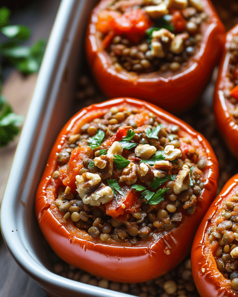 Walnut and Lentil Stuffed Peppers