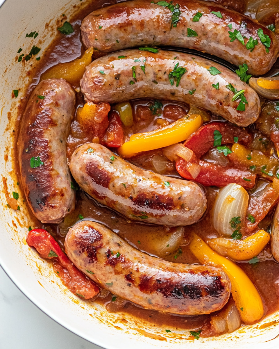 Italian Sausages with Peppers, Onions &amp; Garlic Tomato Pan Sauce