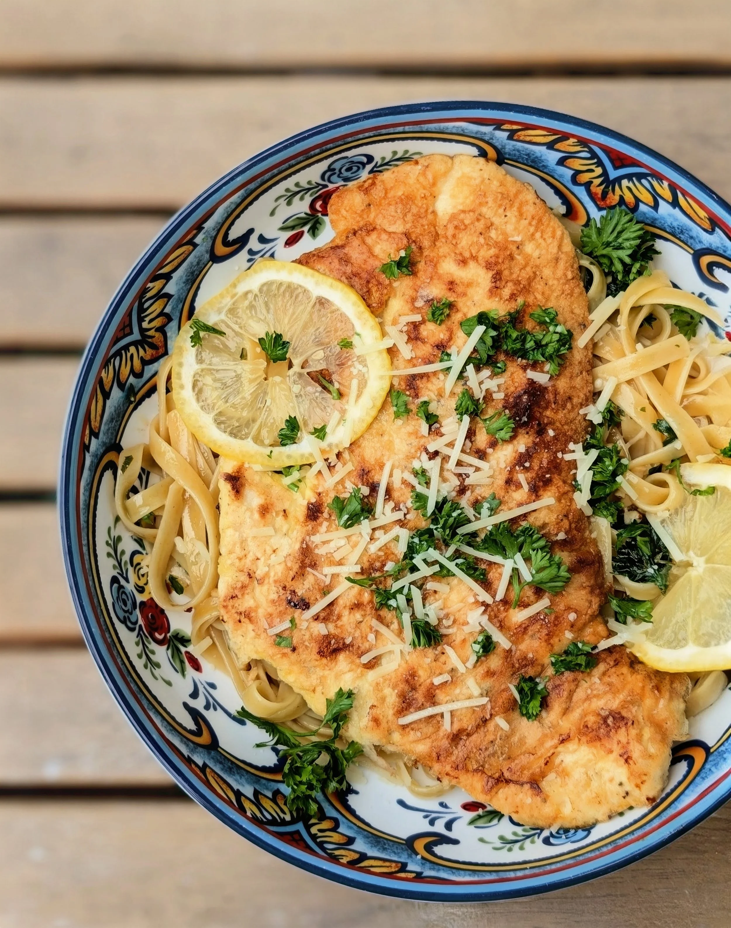 Chicken Francaise Over Linguine