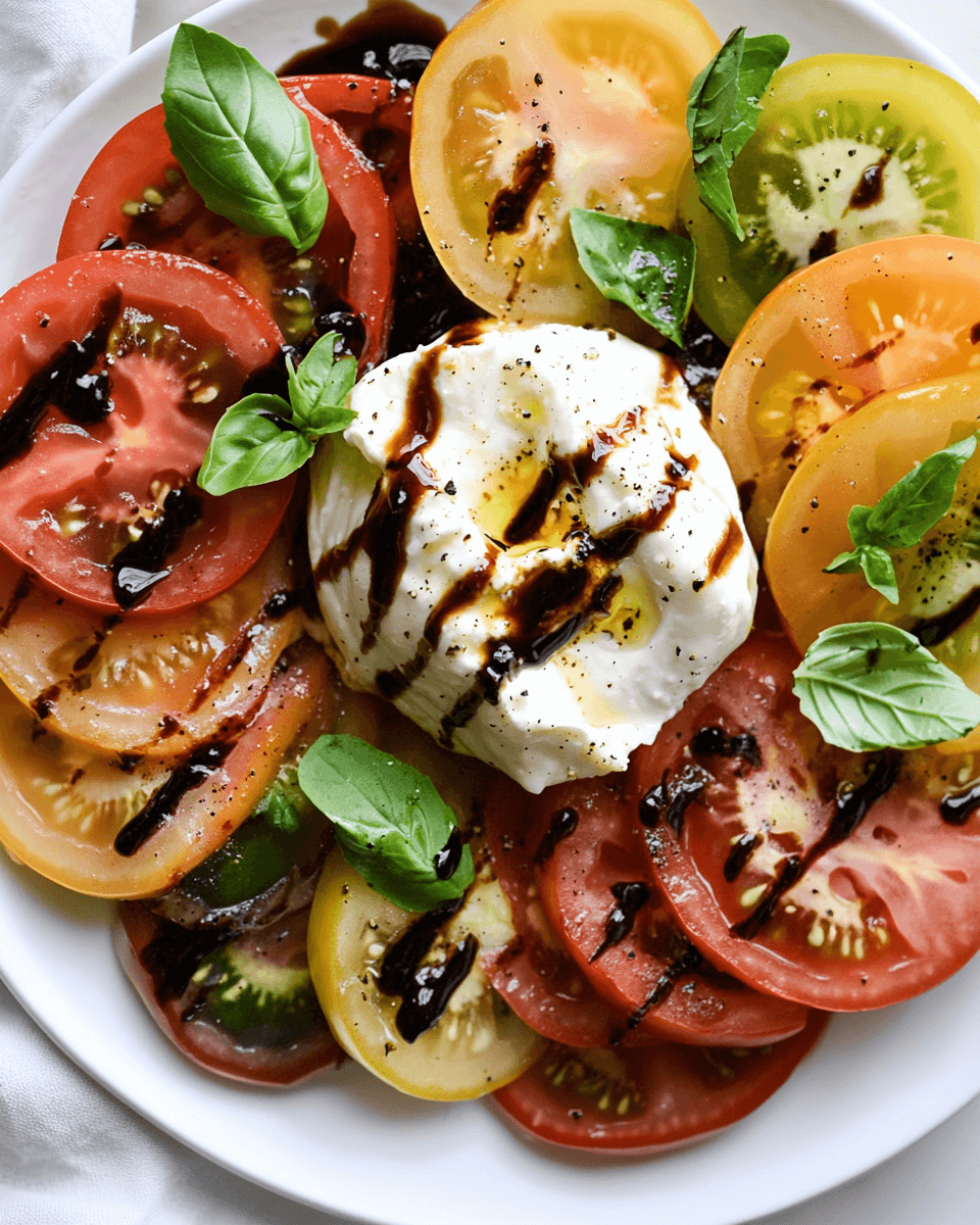 Burrata and Heirloom Tomato Salad with Balsamic Glaze
