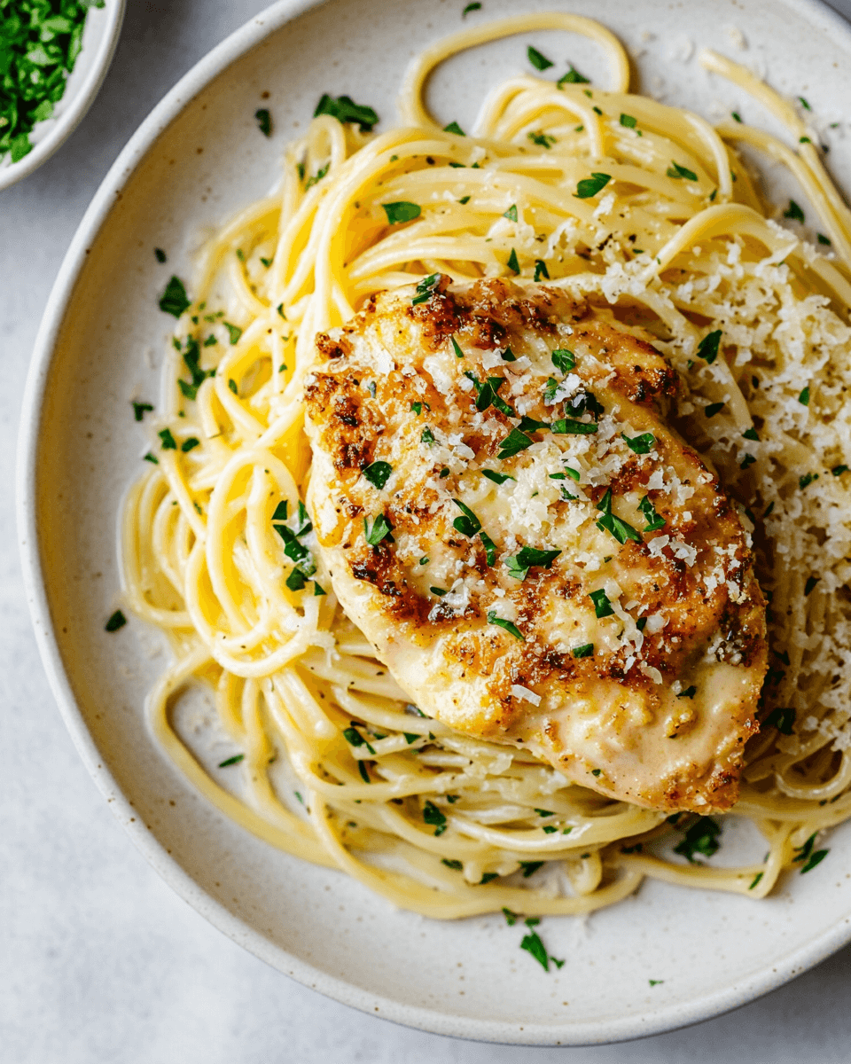 Chicken Francaise Over Linguine