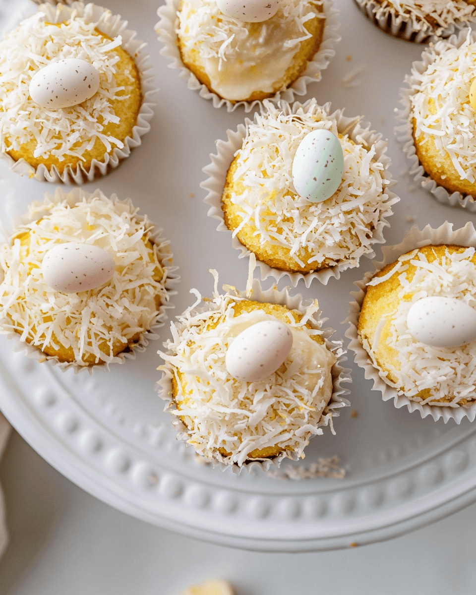 Lemon Ricotta Easter Nest Cakes with Vanilla Glaze