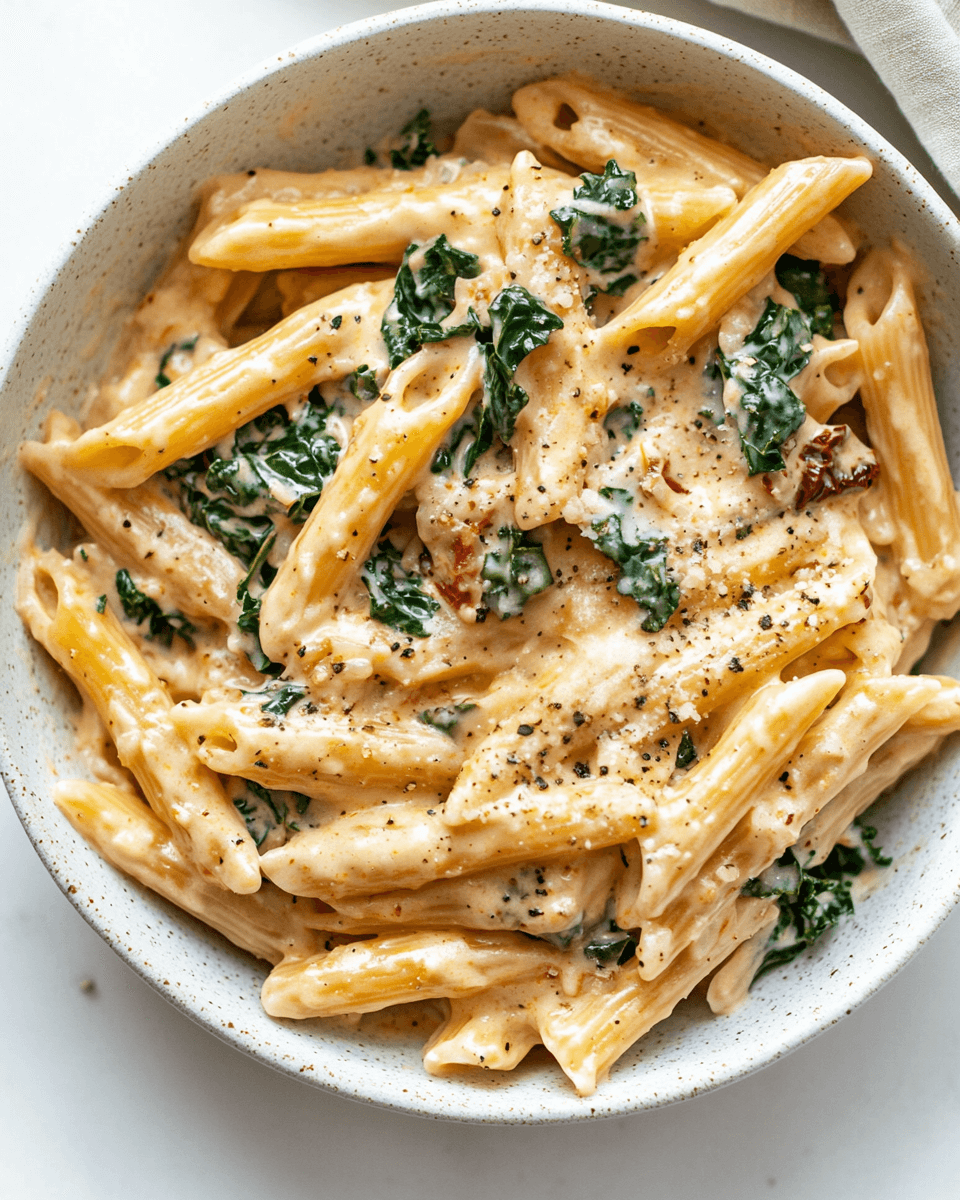 Creamy Kale &amp; Sun-Dried Tomato Parmesan Pasta