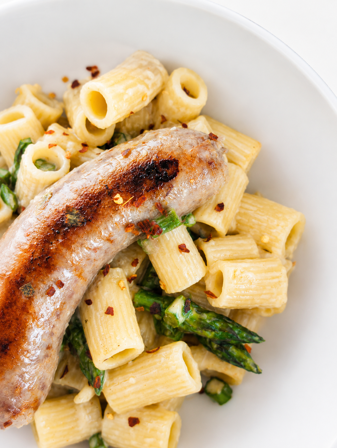 Creamy Rigatoni with Italian Sausage &amp; Asparagus