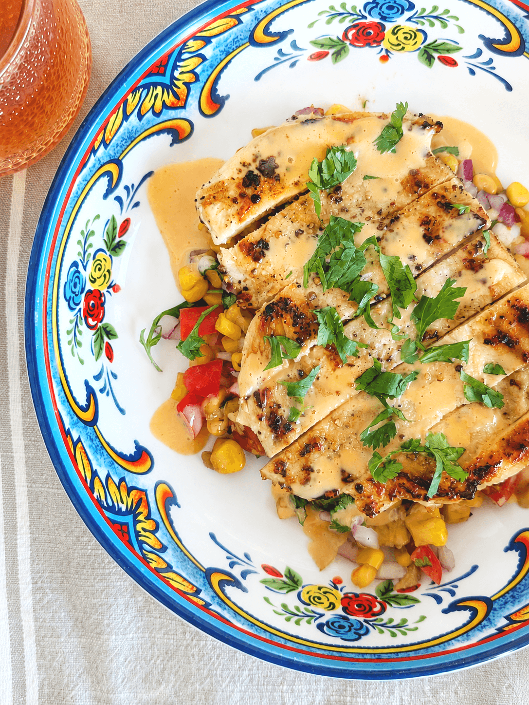 Yum Yum Chicken with Grilled Corn and Avocado Salad