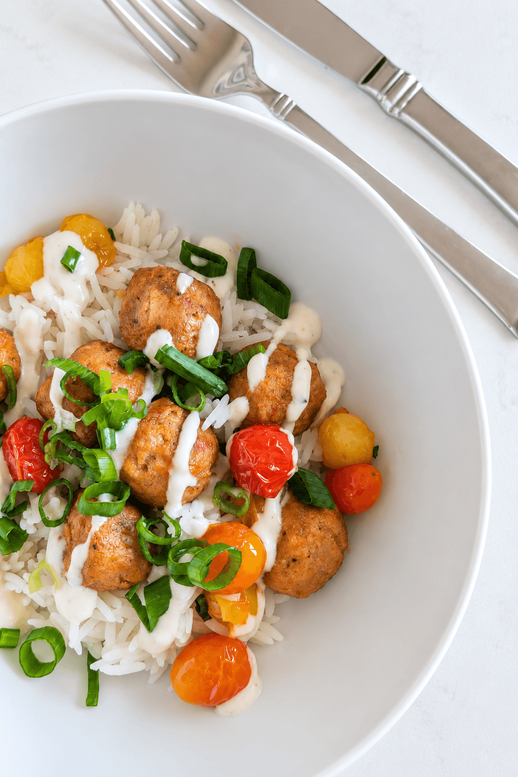 Buffalo Chicken Meatball Rice Bowls