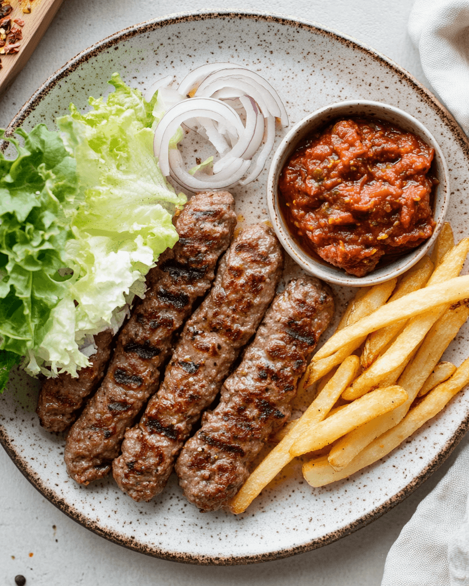 Ćevapi with Fries, Ajvar & Onions