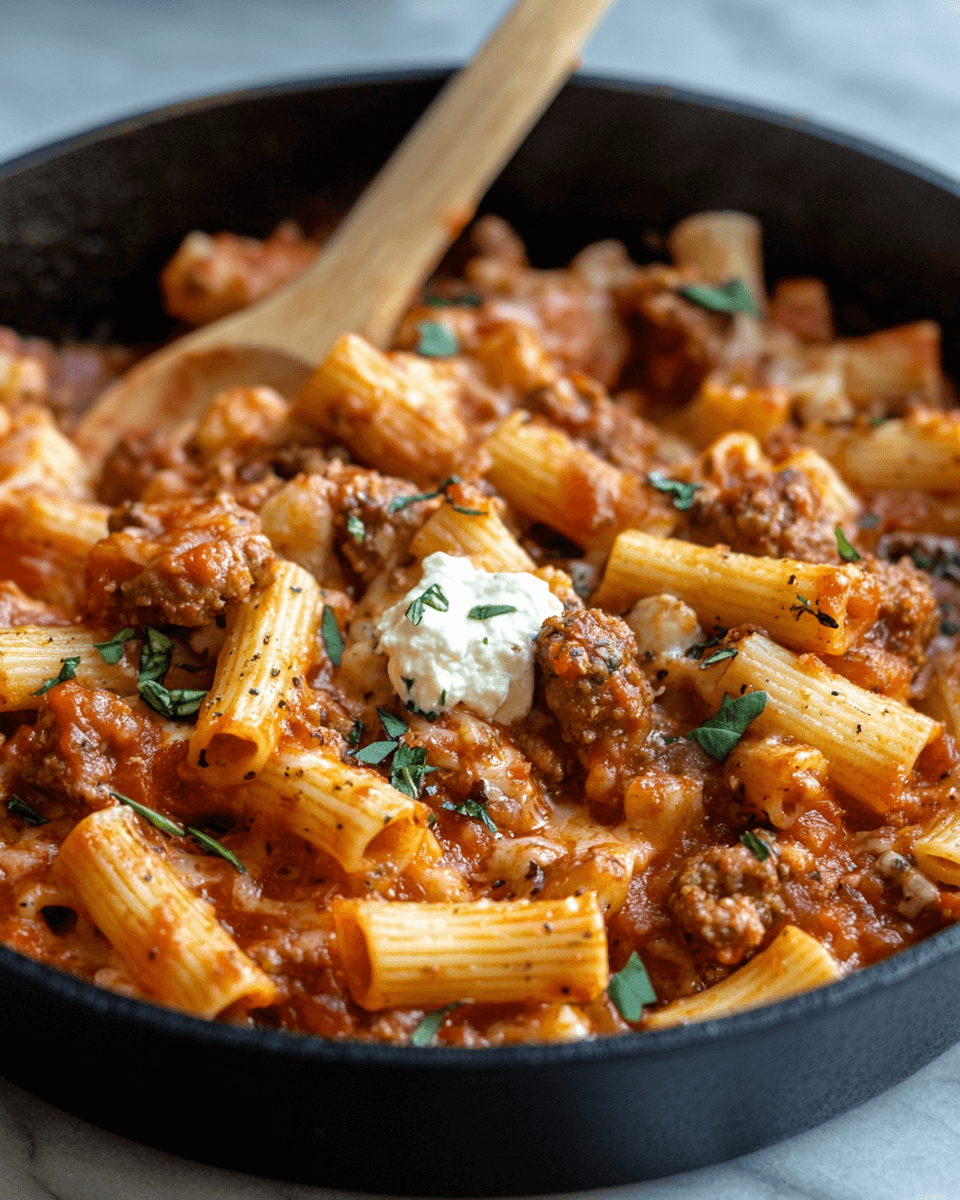 One-Pan Ziti Skillet with Sausage and Ricotta