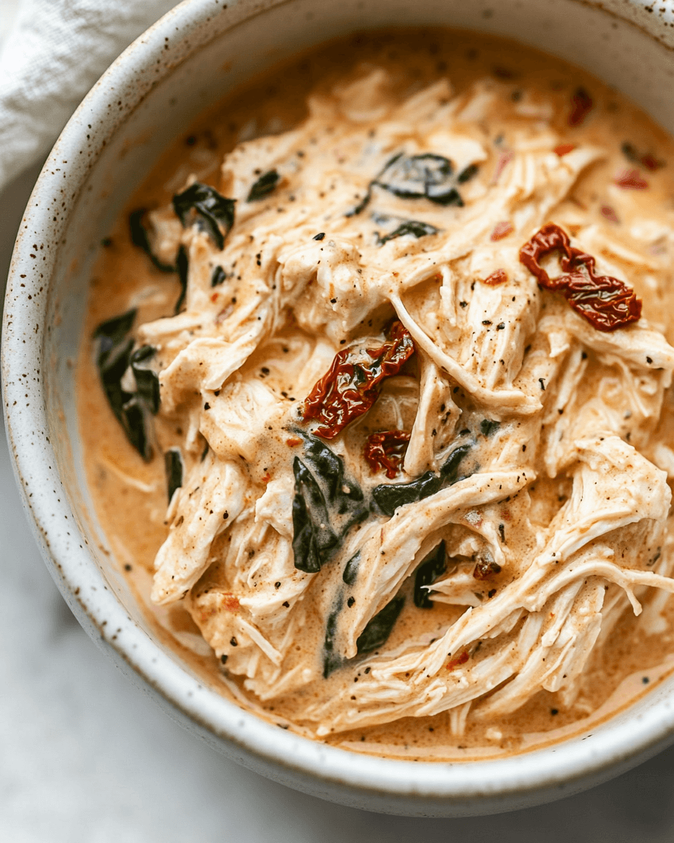 Slow Cooker Tuscan Chicken with Sun-Dried Tomatoes &amp; Spinach