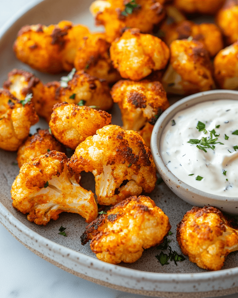 Zesty Buffalo Cauliflower Bites with Creamy Ranch Dip