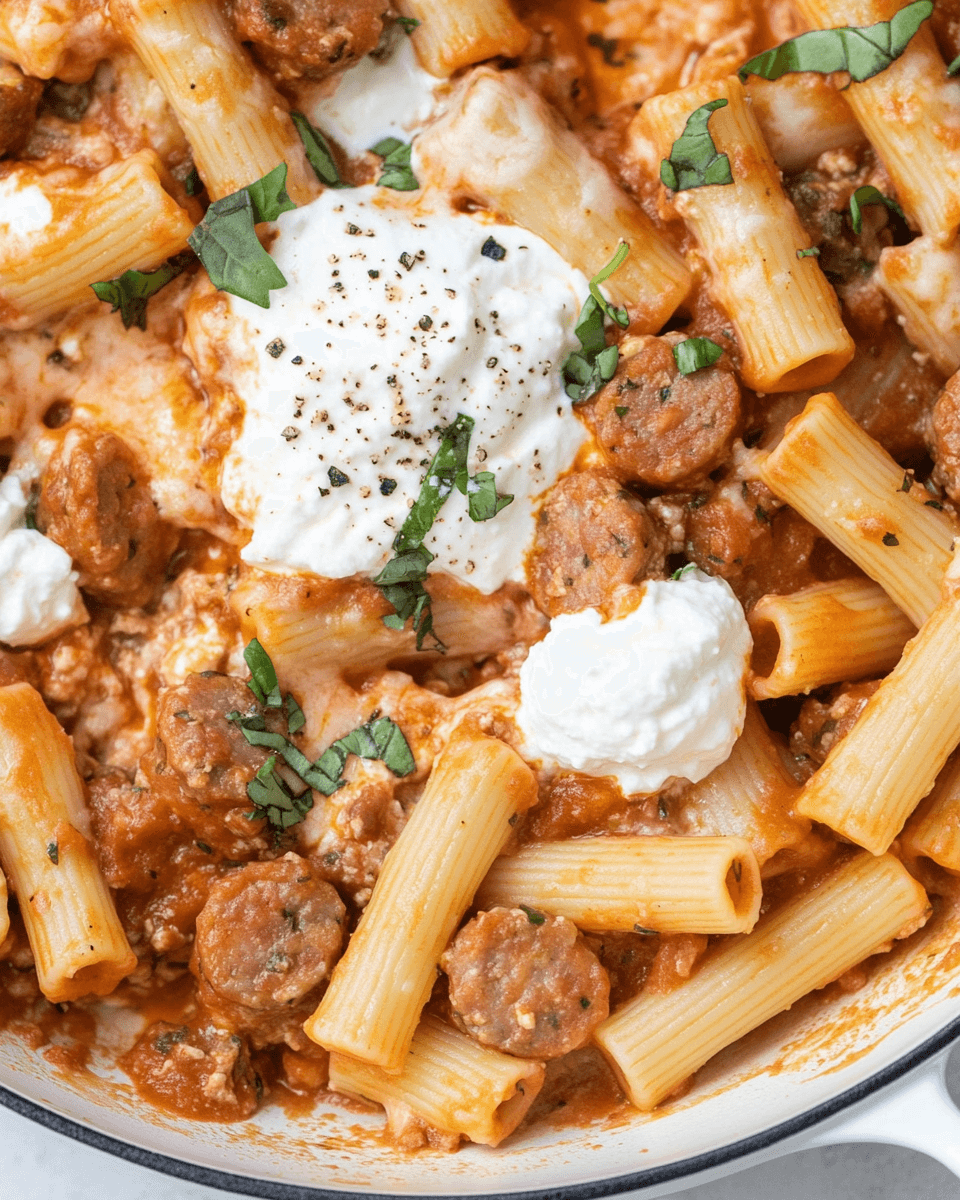 One-Pan Ziti Skillet with Sausage and Ricotta