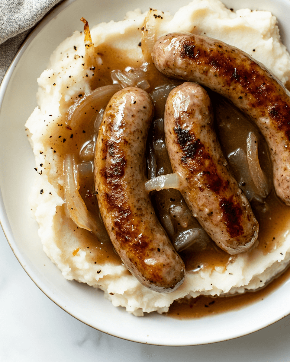 Bangers and Mash with Onion Gravy