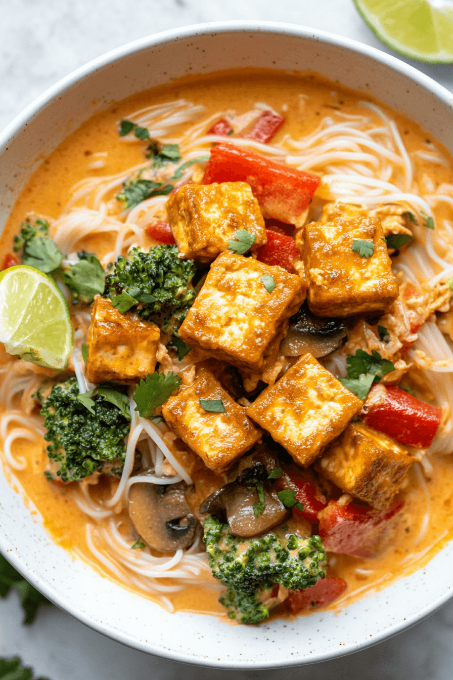Thai Coconut Curry Noodles with Crispy Tofu