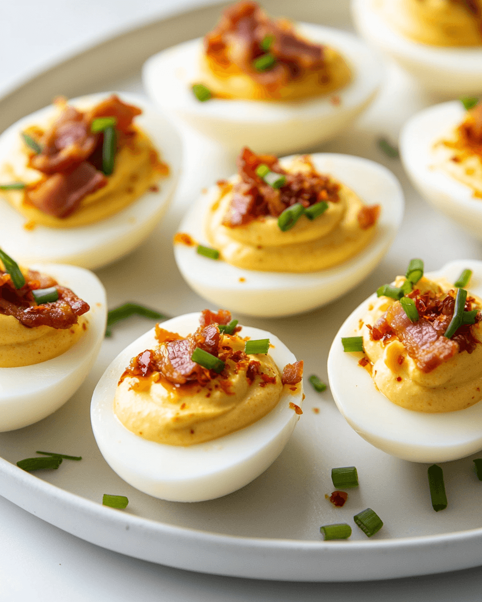 Hot Honey Deviled Eggs with Chili-Honey Bacon Crumble