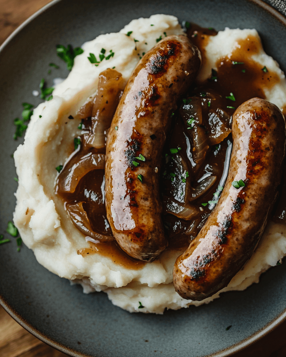 Bangers and Mash with Onion Gravy