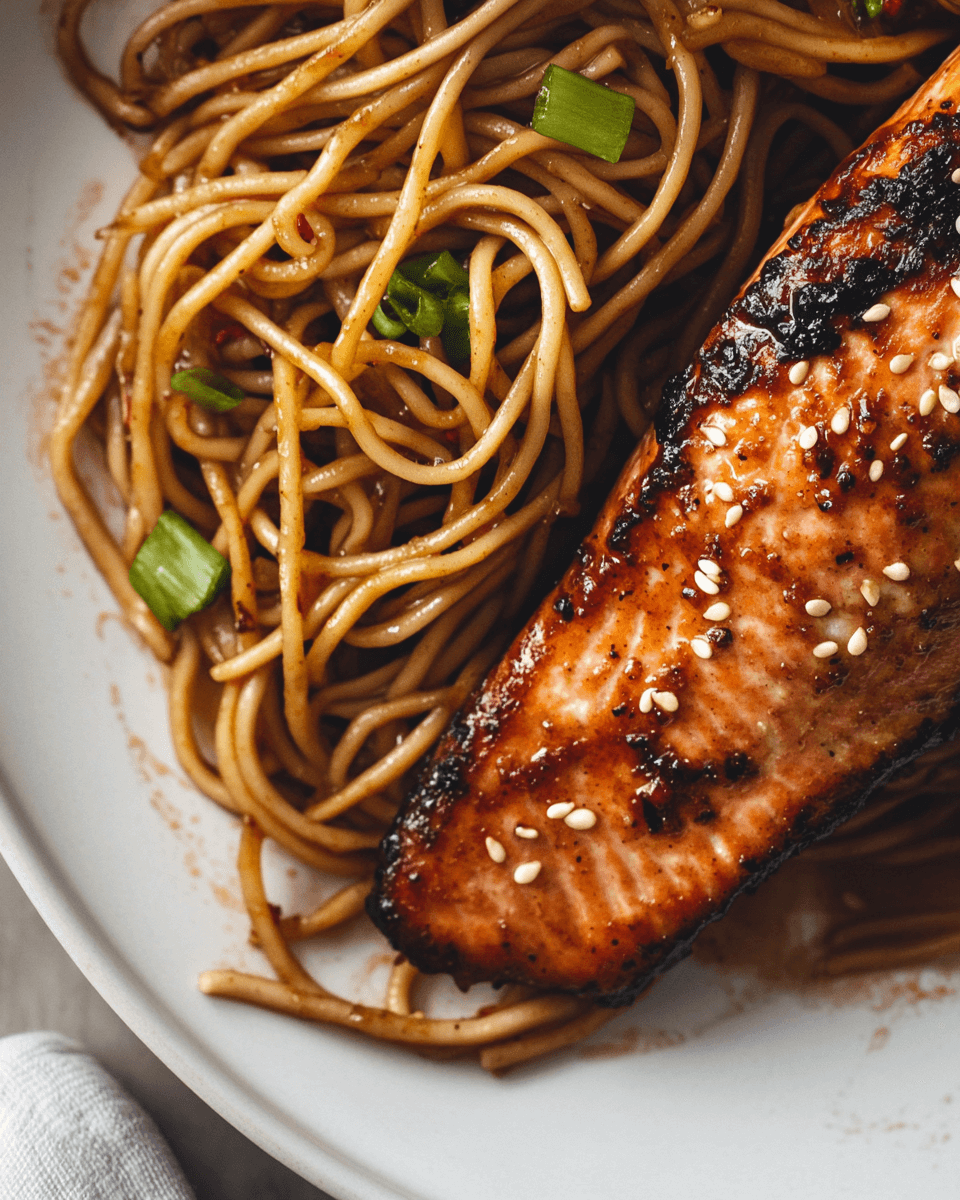 Miso-Honey Salmon with Chili Crisp Butter Noodles