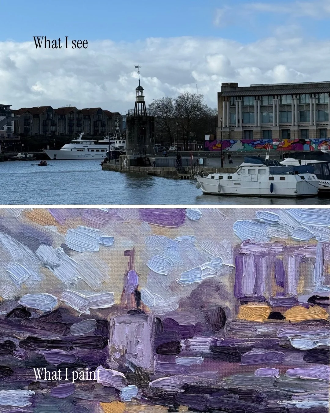 My paintings are about the feeling, colour, and texture I get on the canvas. Not necessarily the composition and accuracy. Which is odd for a plein air painter&hellip; When people pass me and take a sneak peak of what I&rsquo;m painting I often get t
