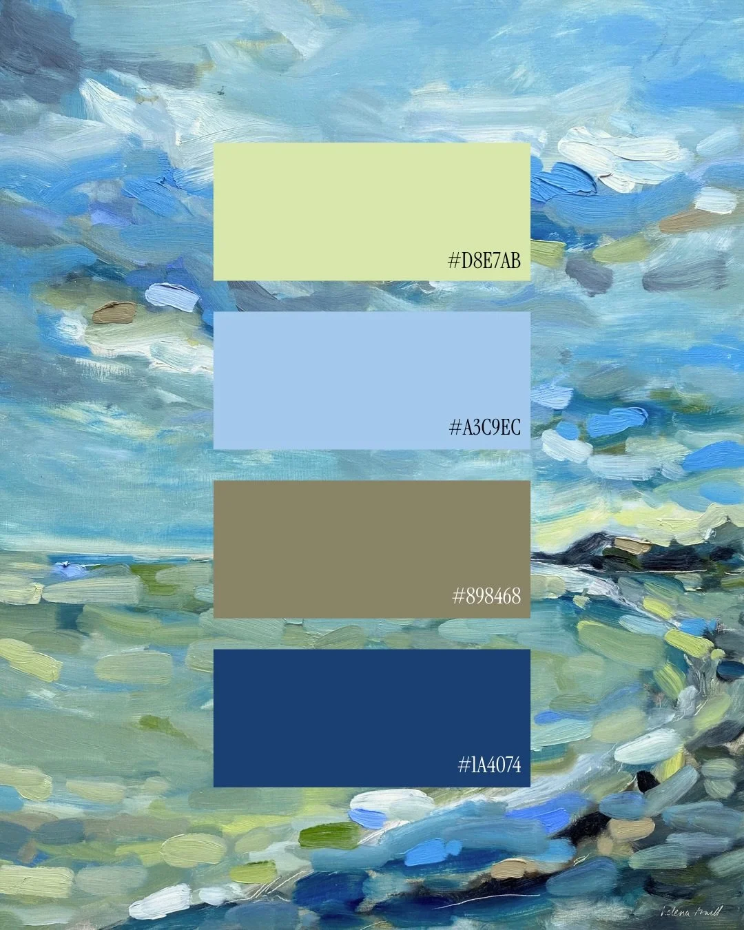 Colour palettes from my latest collection &lsquo;The Sea is Calling&rsquo; >>> 

Titanium white makes an appearance with some earth tones, and alizarin crimson (a favourite of mine) 

A splash of sap green to tide it all together 

Strong pr