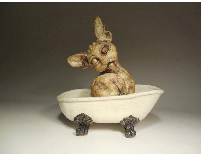 Mysterious Object – Ceramics I, Technique: Slab emphasis in addition to other skills learned at this point. - Students had to pull one noun and one adjective at random., These were to be utilized to create a “mysterious object.” Words were kept secre
