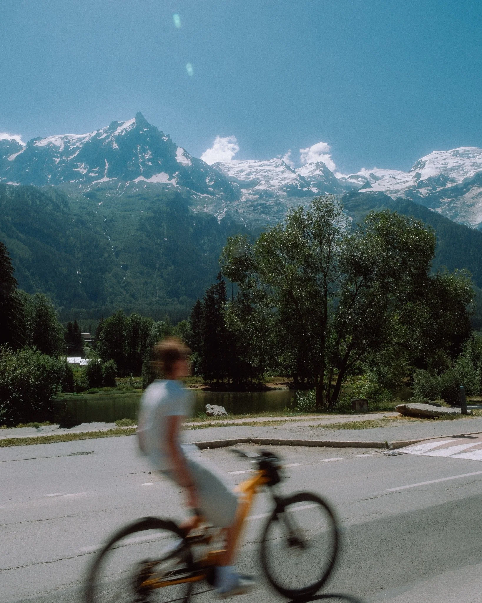 Chamonix Bike Rider with Mont Blanc In Background