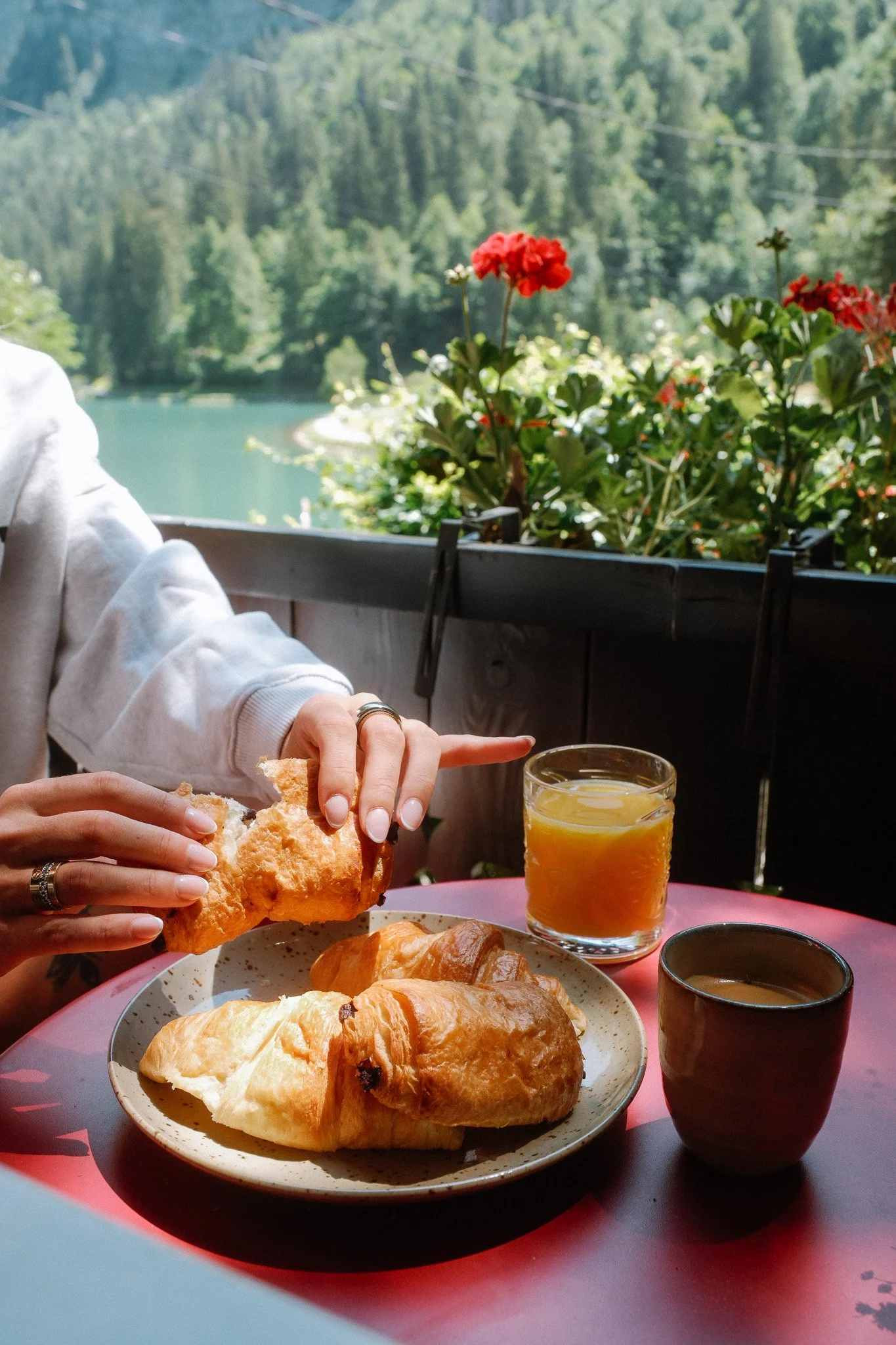 Morning coffee by the lake at Le Petit Rêve
