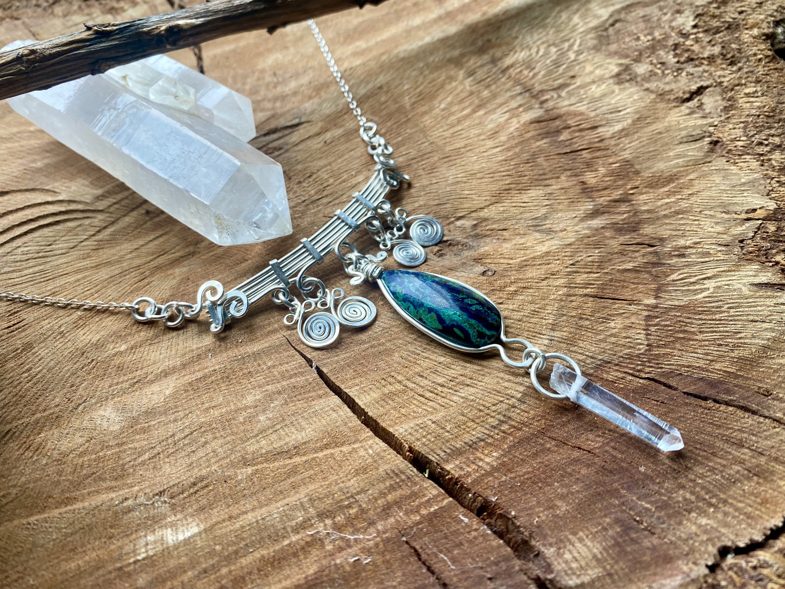 Azurite Sterling Silver choker with Quartz
