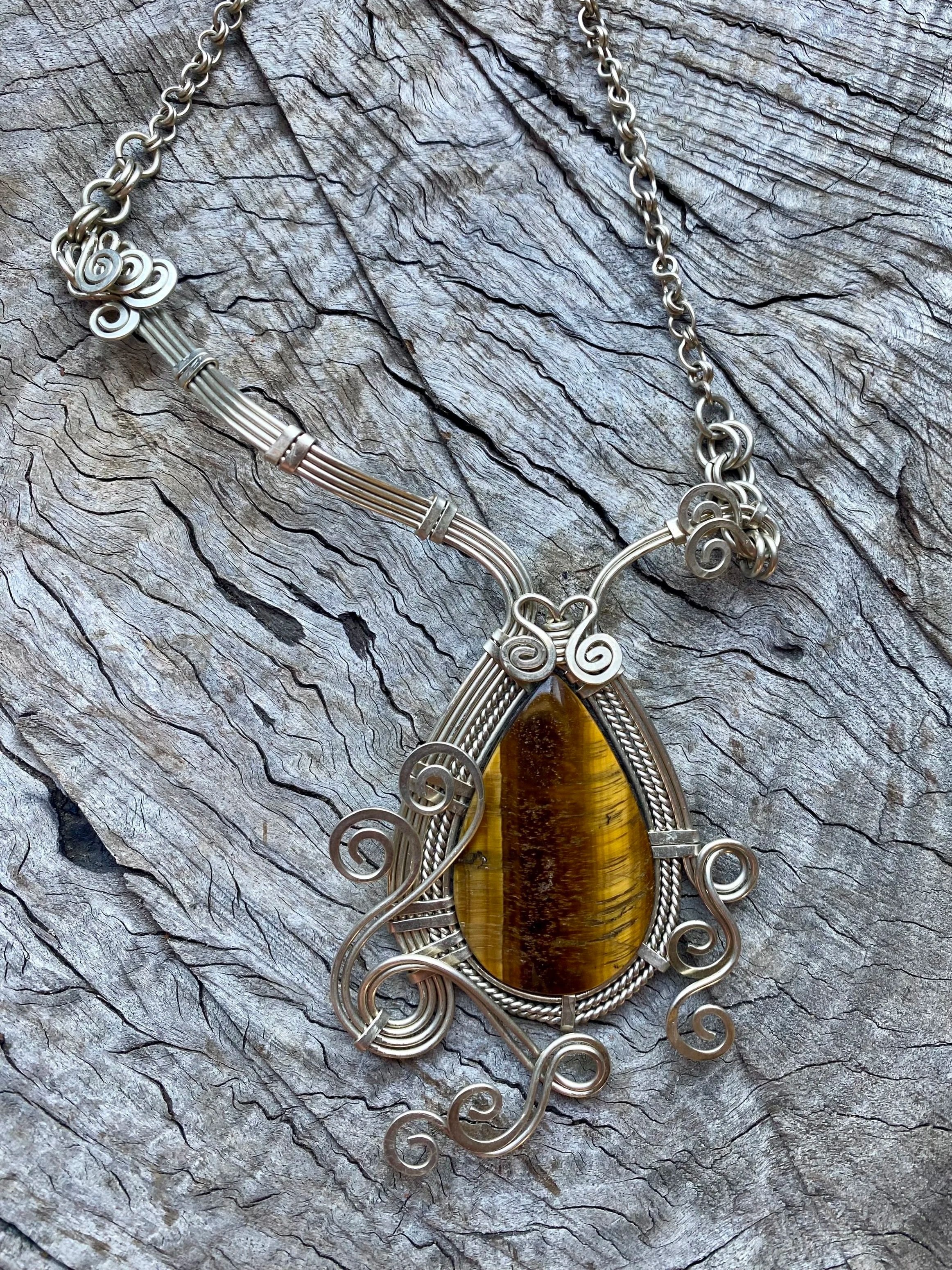 'El Viento' - Silver Statement Necklace with Tiger's Eye