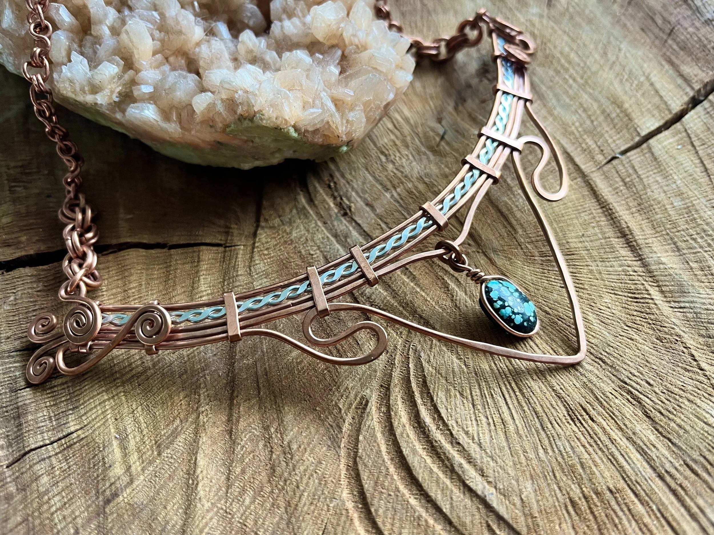 Copper and Silver Necklace with Turquoise