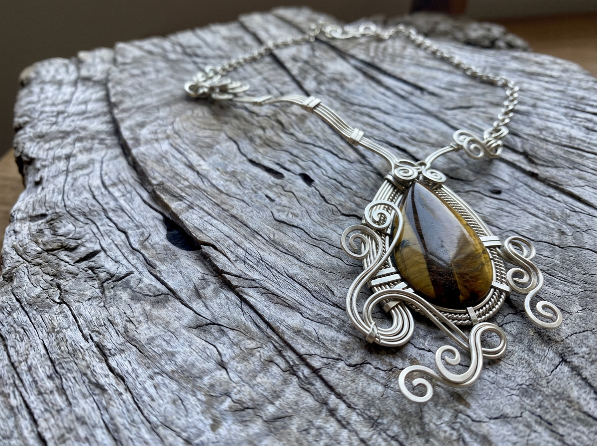 EL VIENTO - Silver Statement Necklace with Tiger's Eye