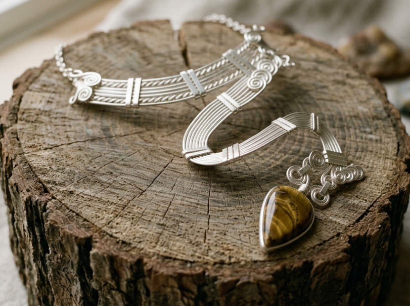 LA FUERZA - Sterling Silver Choker with Tiger's Eye