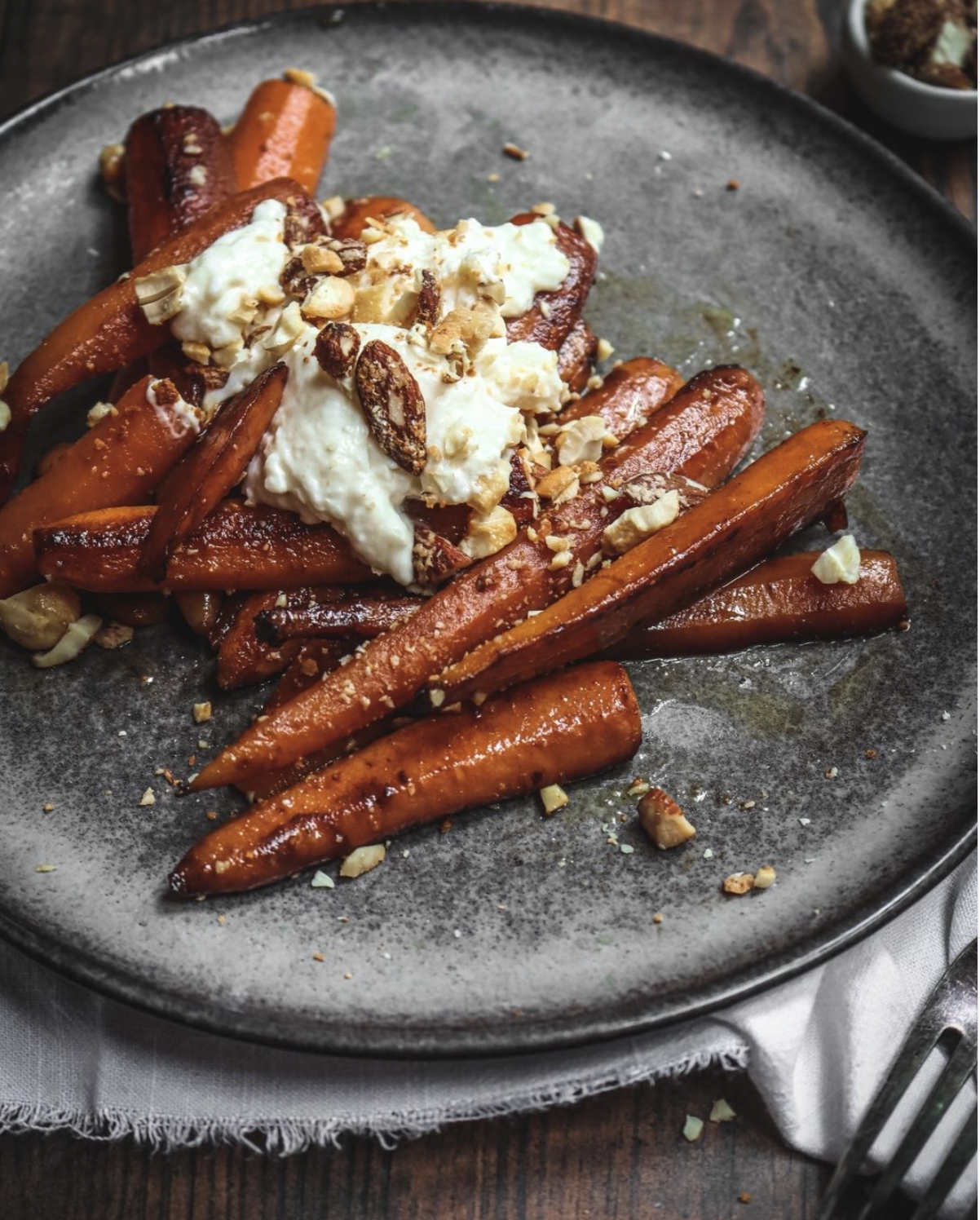 Balsamic Glazed Carrots with Burrata & Chopped Nuts