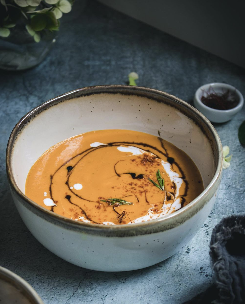 Roasted Creamy Tomato Soup with Saffron