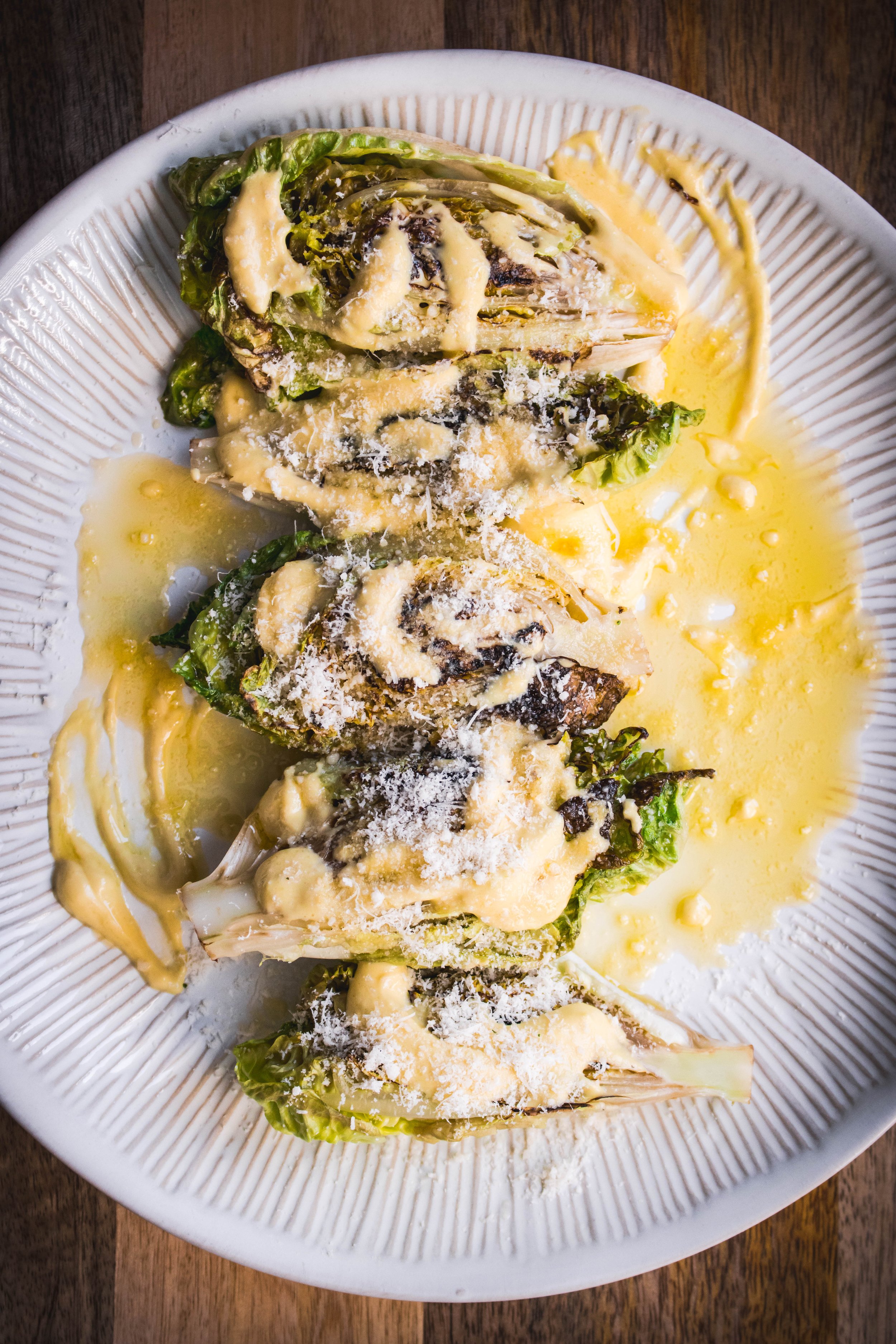 Grilled Caesar Salad with a Nutritional Yeast Sour Cream